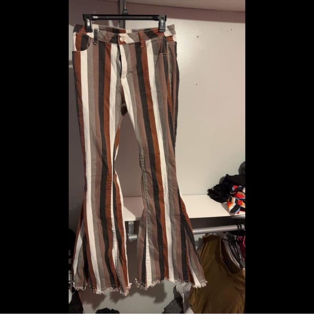 Brown and White Flare Wide Leg Jeans